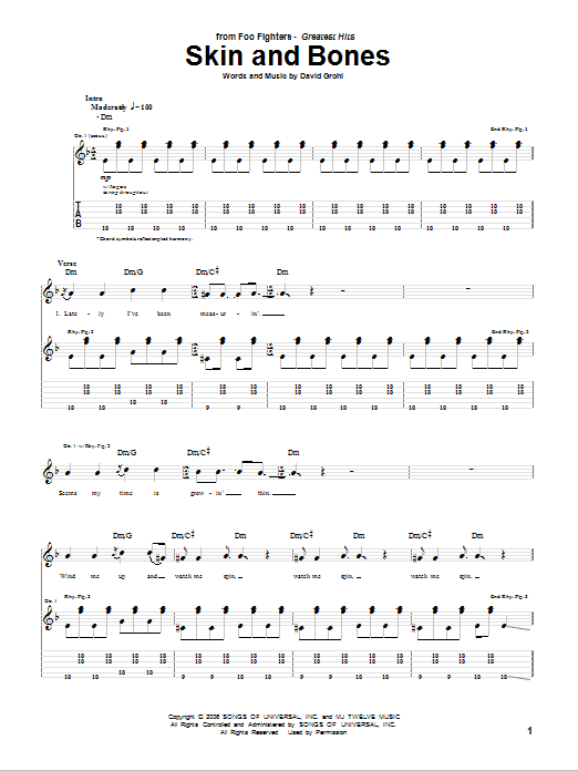 Foo Fighters Skin And Bones Sheet Music Notes & Chords for Guitar Tab - Download or Print PDF