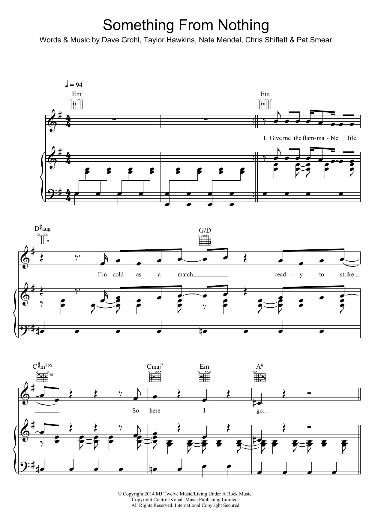 Foo Fighters Something From Nothing Sheet Music Notes & Chords for Piano, Vocal & Guitar (Right-Hand Melody) - Download or Print PDF
