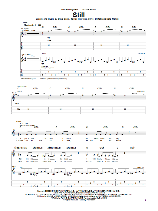 Foo Fighters Still Sheet Music Notes & Chords for Guitar Tab - Download or Print PDF