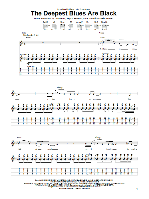Foo Fighters The Deepest Blues Are Black Sheet Music Notes & Chords for Guitar Tab - Download or Print PDF