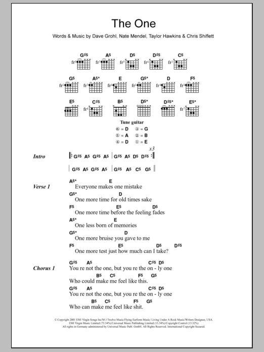 Foo Fighters The One Sheet Music Notes & Chords for Lyrics & Chords - Download or Print PDF