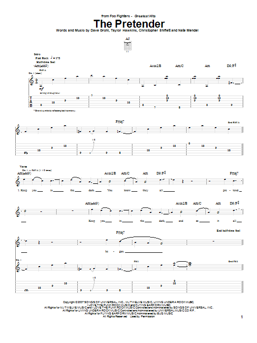 Foo Fighters The Pretender Sheet Music Notes & Chords for Easy Guitar Tab - Download or Print PDF