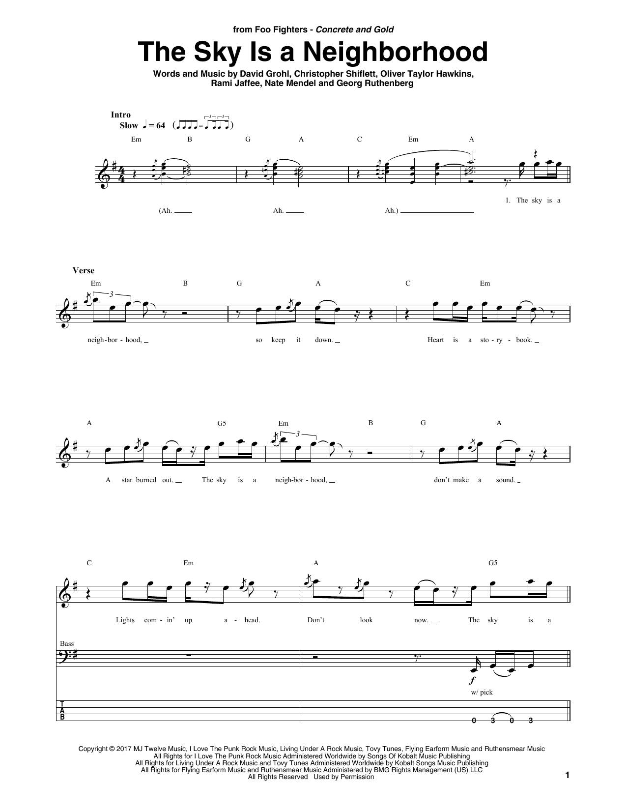 Foo Fighters The Sky Is A Neighborhood Sheet Music Notes & Chords for Bass Guitar Tab - Download or Print PDF