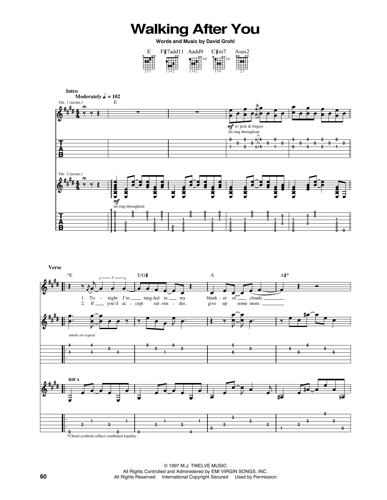 Foo Fighters Walking After You Sheet Music Notes & Chords for Guitar Tab - Download or Print PDF