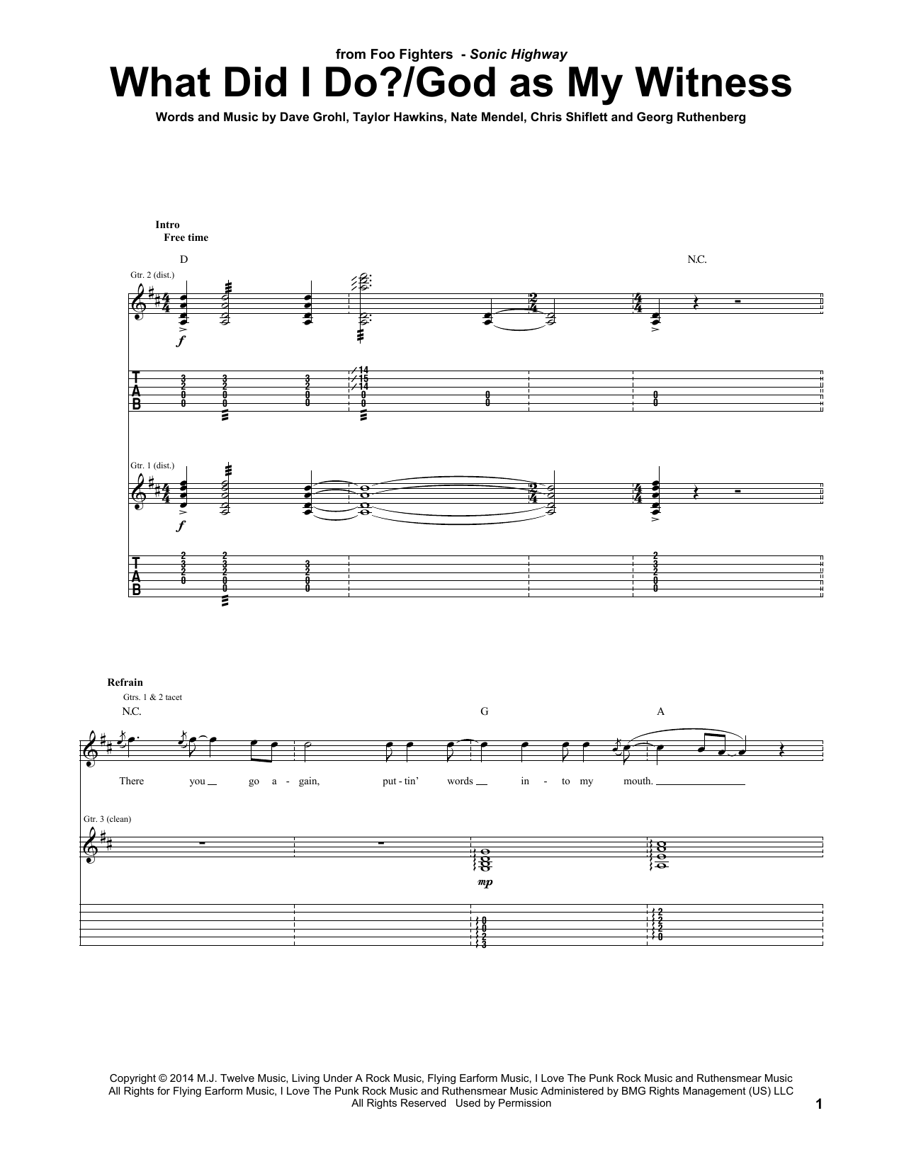 Foo Fighters What Did I Do?/God As My Witness Sheet Music Notes & Chords for Guitar Tab - Download or Print PDF