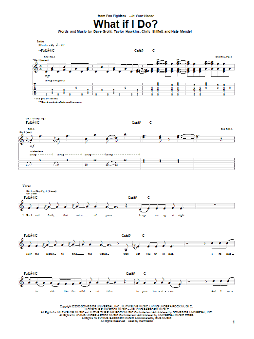 Foo Fighters What If I Do? Sheet Music Notes & Chords for Guitar Tab - Download or Print PDF