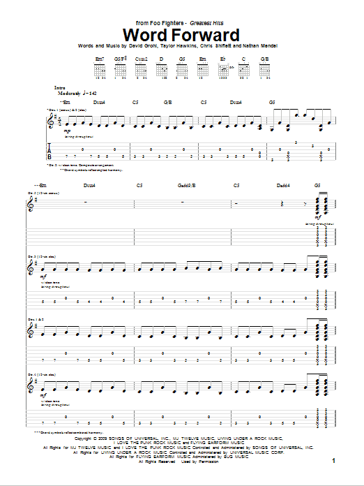 Foo Fighters Word Forward Sheet Music Notes & Chords for Piano, Vocal & Guitar (Right-Hand Melody) - Download or Print PDF