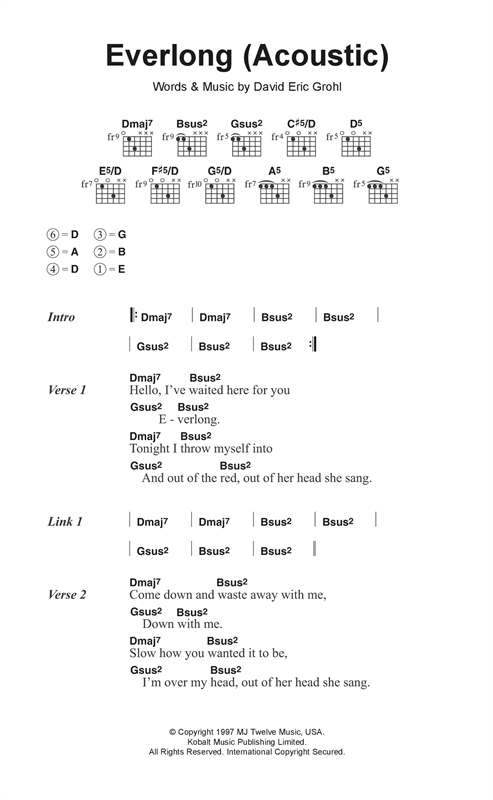 Foo Fighters Everlong (Acoustic version) Sheet Music Notes & Chords for Lyrics & Chords - Download or Print PDF