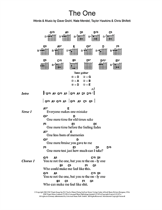 Foo Fighters The One Sheet Music Notes & Chords for Lyrics & Chords - Download or Print PDF