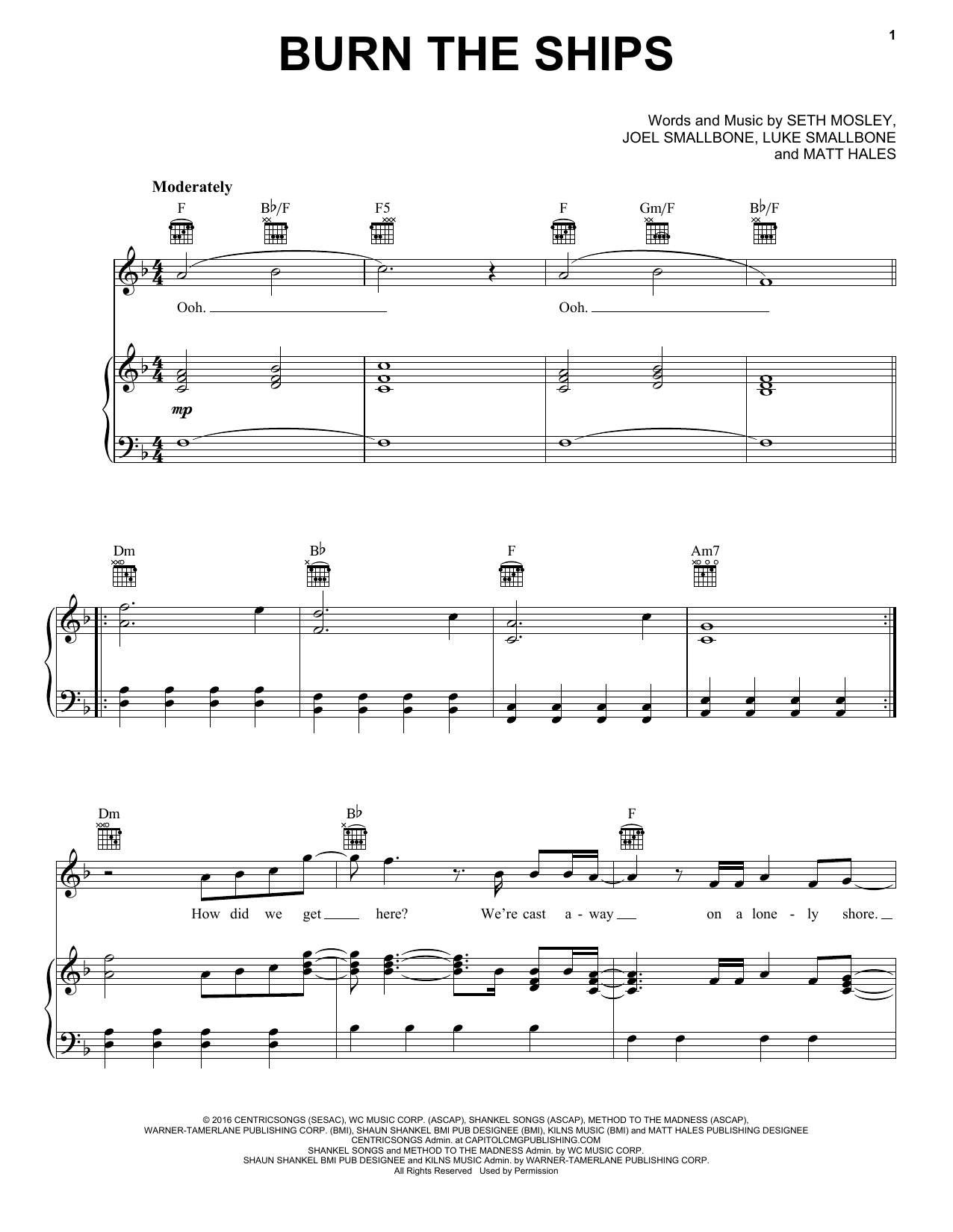 for KING & COUNTRY Burn The Ships Sheet Music Notes & Chords for Piano, Vocal & Guitar (Right-Hand Melody) - Download or Print PDF