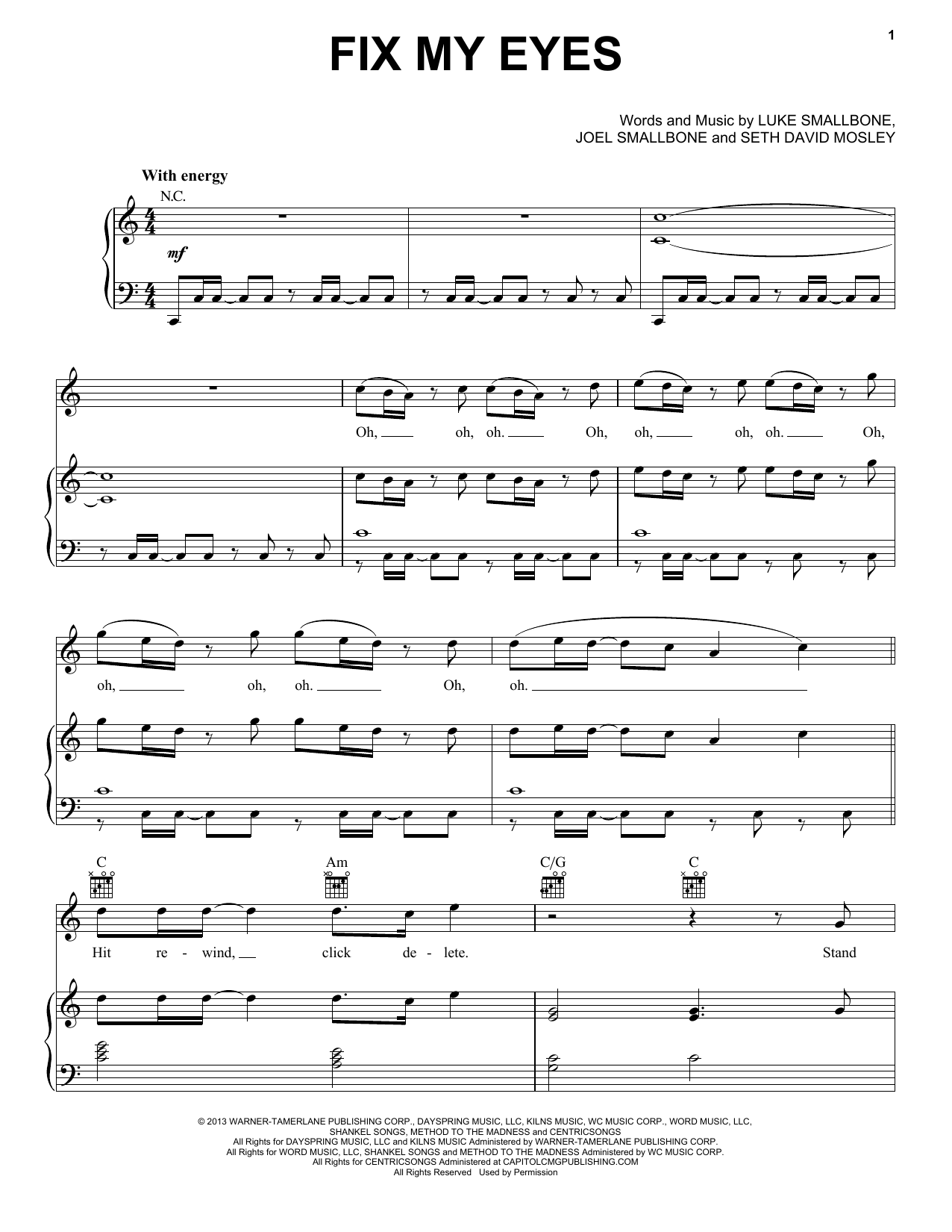 for KING & COUNTRY Fix My Eyes Sheet Music Notes & Chords for Piano, Vocal & Guitar (Right-Hand Melody) - Download or Print PDF