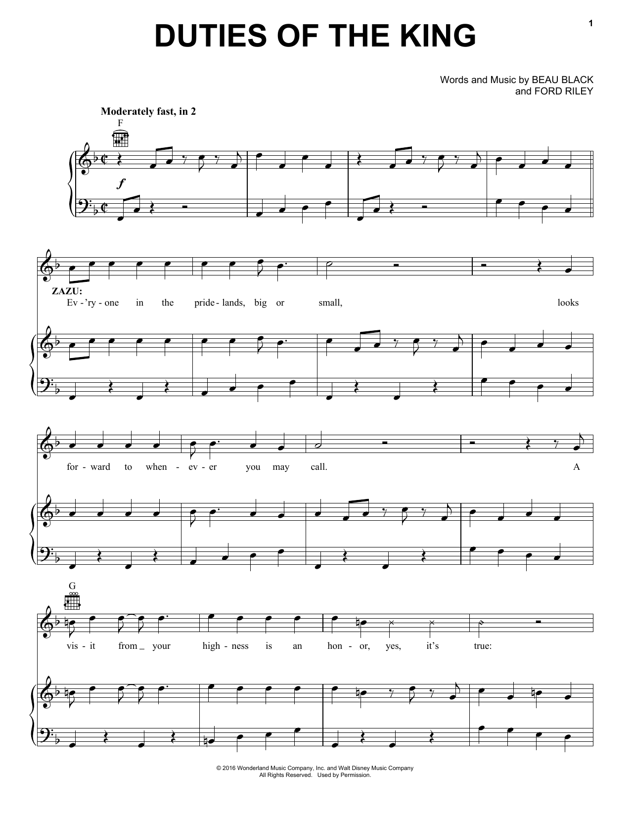 Ford Riley Duties Of The King Sheet Music Notes & Chords for Piano, Vocal & Guitar (Right-Hand Melody) - Download or Print PDF