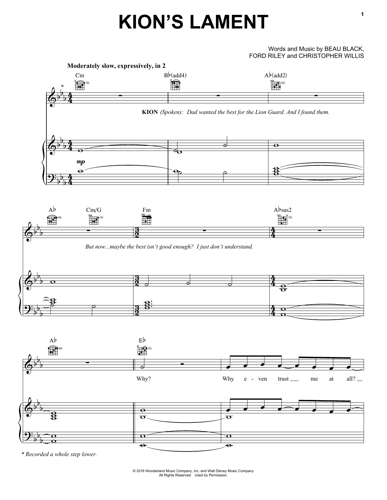 Ford Riley Kion's Lament Sheet Music Notes & Chords for Piano, Vocal & Guitar (Right-Hand Melody) - Download or Print PDF