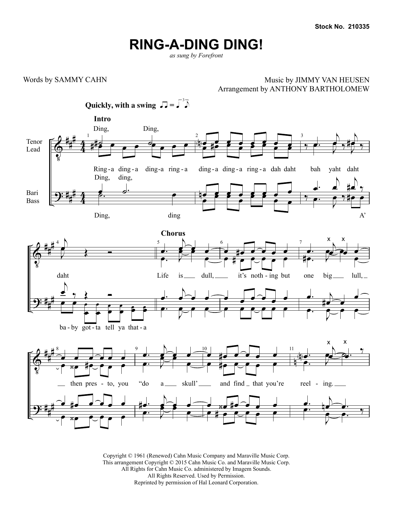Forefront Ring-a-Ding Ding (arr. Anthony Bartholomew) Sheet Music Notes & Chords for TTBB Choir - Download or Print PDF