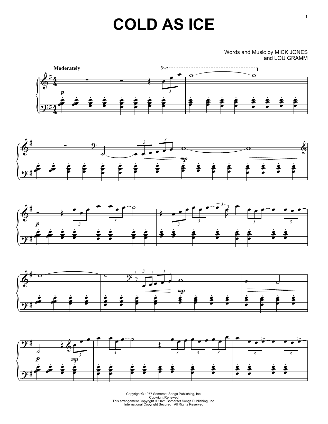 Foreigner Cold As Ice [Classical version] (arr. David Pearl) Sheet Music Notes & Chords for Piano Solo - Download or Print PDF