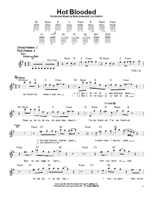 Foreigner Hot Blooded Sheet Music Notes & Chords for Guitar Tab (Single Guitar) - Download or Print PDF