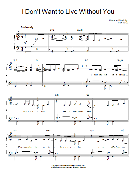 Foreigner I Don't Want To Live Without You Sheet Music Notes & Chords for Easy Piano - Download or Print PDF