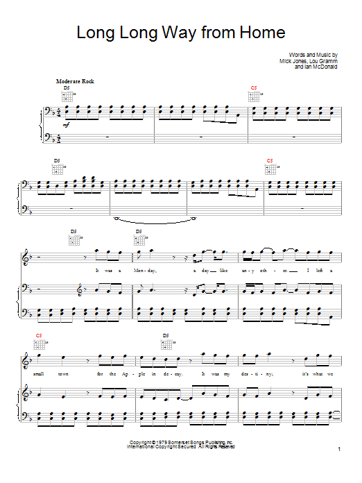 Foreigner Long Long Way From Home Sheet Music Notes & Chords for Piano, Vocal & Guitar (Right-Hand Melody) - Download or Print PDF