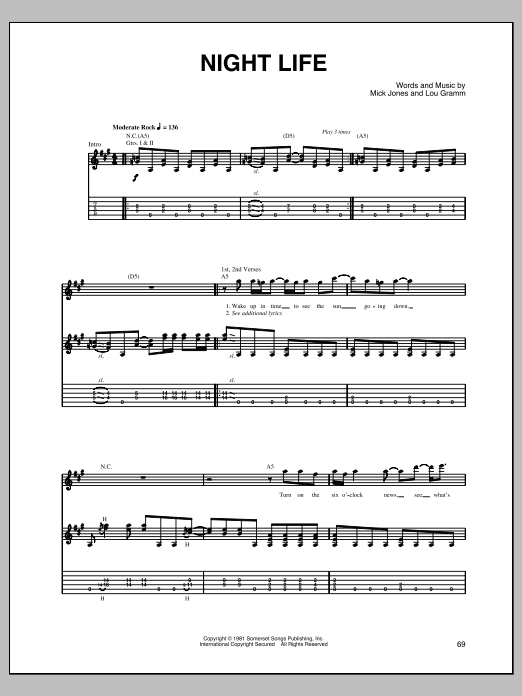 Foreigner Night Life Sheet Music Notes & Chords for Guitar Tab - Download or Print PDF Foreigner Night Life Sheet Music Notes & Chords for Guitar Tab - Download or Print PDF