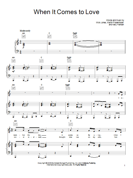 Foreigner When It Comes To Love Sheet Music Notes & Chords for Piano, Vocal & Guitar (Right-Hand Melody) - Download or Print PDF