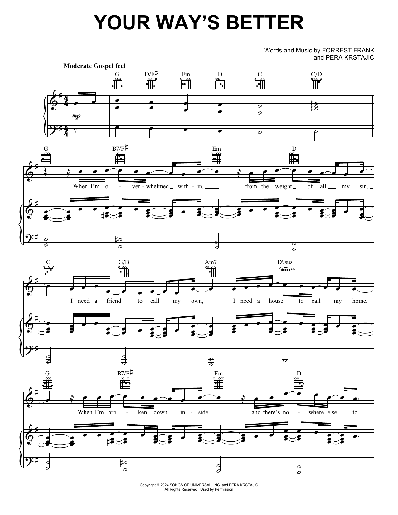 Forrest Frank Your Way's Better Sheet Music Notes & Chords for Piano, Vocal & Guitar Chords (Right-Hand Melody) - Download or Print PDF Forrest Frank Your Way's Better Sheet Music Notes & Chords for Piano, Vocal & Guitar Chords (Right-Hand Melody) - Download or Print PDF