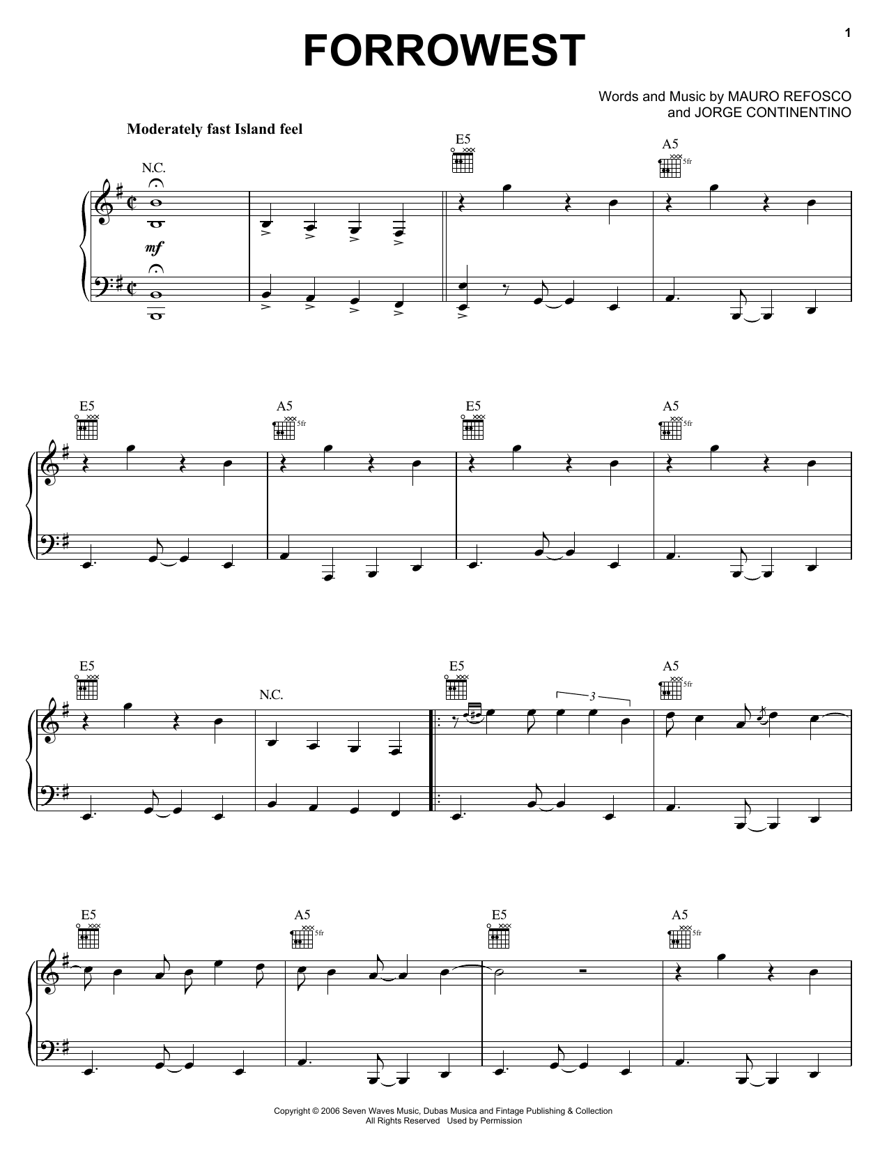 Forro In The Dark Forrowest Sheet Music Notes & Chords for Piano, Vocal & Guitar (Right-Hand Melody) - Download or Print PDF