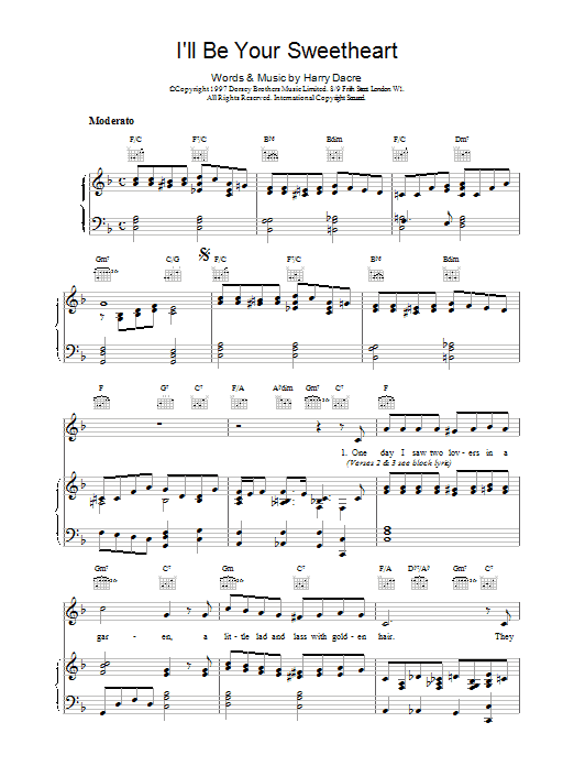Foster & Allen I'll Be Your Sweetheart Sheet Music Notes & Chords for Piano, Vocal & Guitar (Right-Hand Melody) - Download or Print PDF