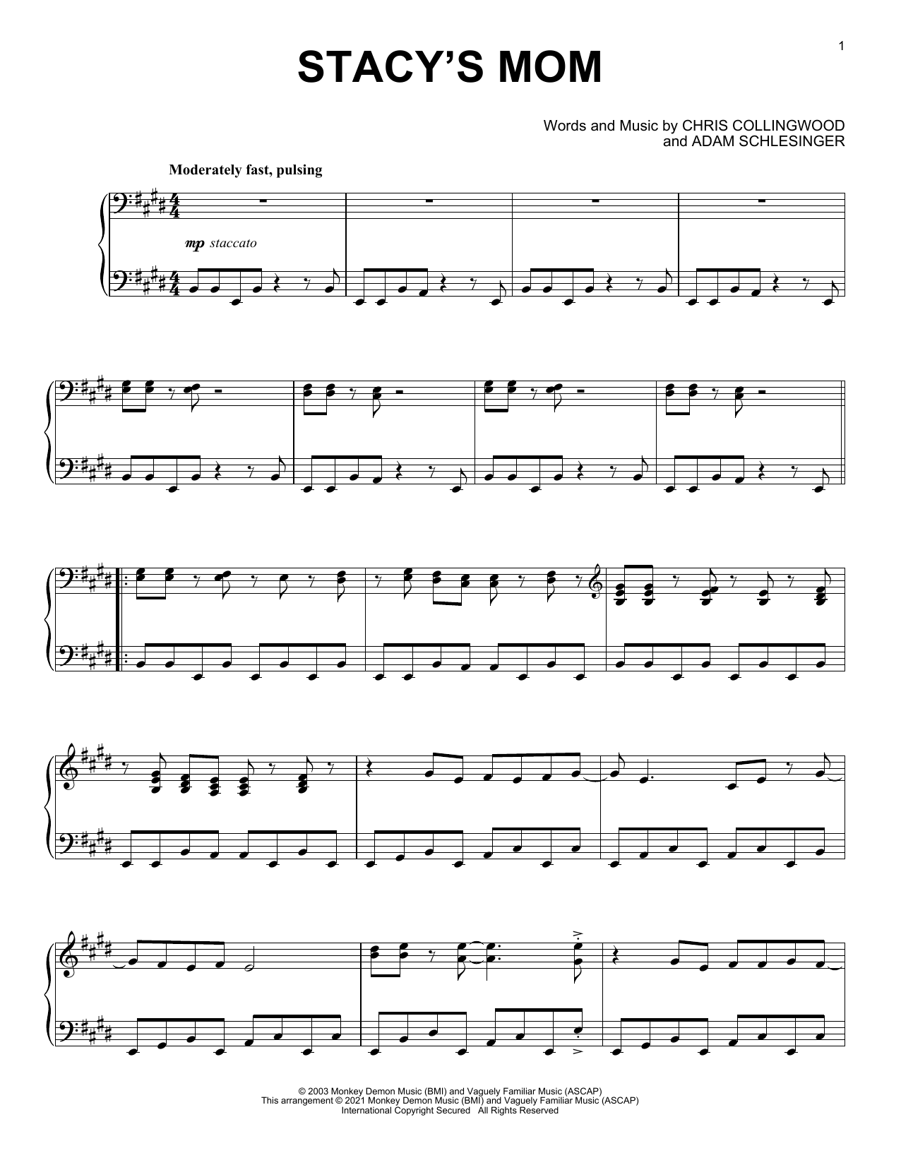 Fountains Of Wayne Stacy's Mom [Classical version] Sheet Music Notes & Chords for Piano Solo - Download or Print PDF
