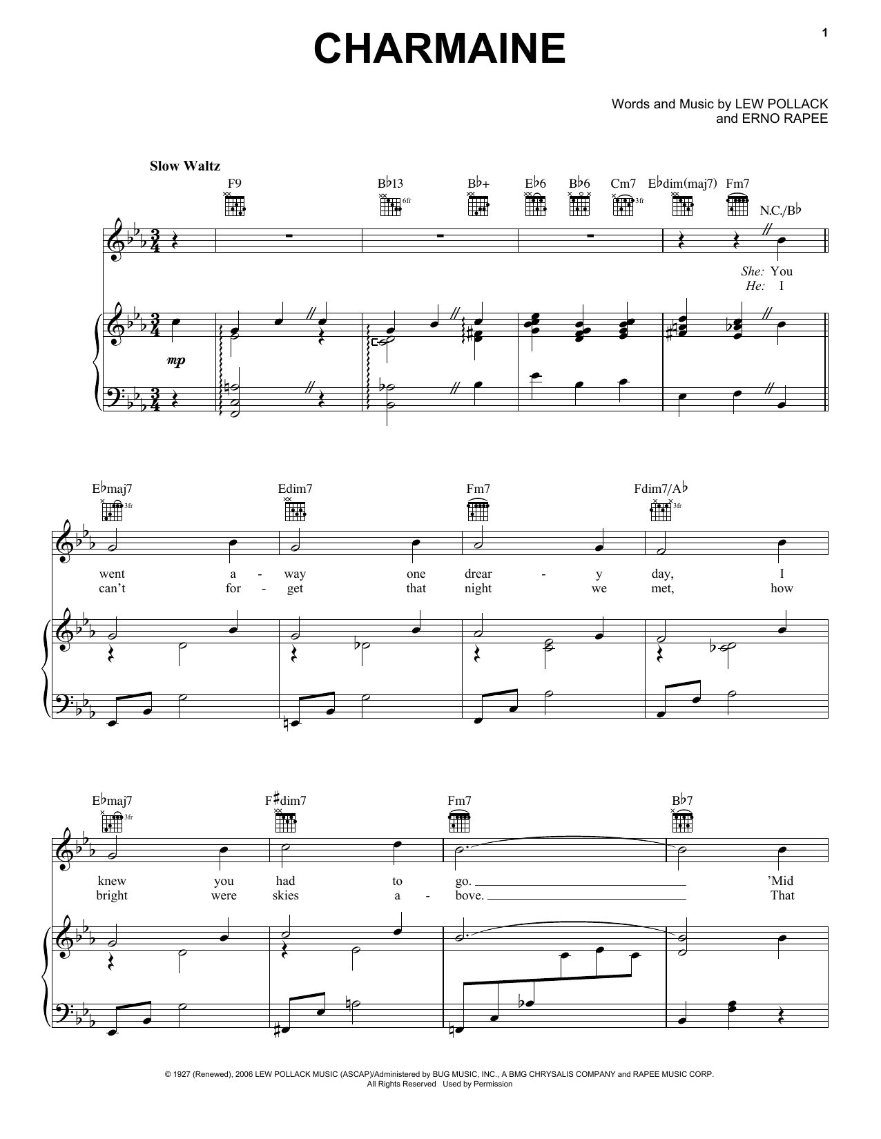 Four Freshman Charmaine Sheet Music Notes & Chords for Piano, Vocal & Guitar (Right-Hand Melody) - Download or Print PDF