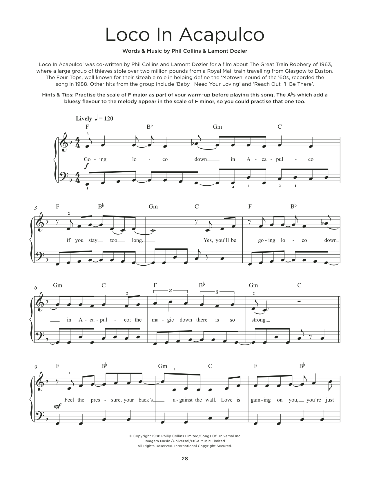 Four Tops Loco In Acapulco Sheet Music Notes & Chords for Really Easy Piano - Download or Print PDF