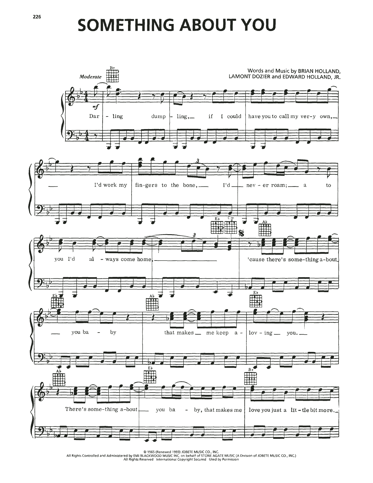 Four Tops Something About You Sheet Music Notes & Chords for Piano, Vocal & Guitar Chords (Right-Hand Melody) - Download or Print PDF