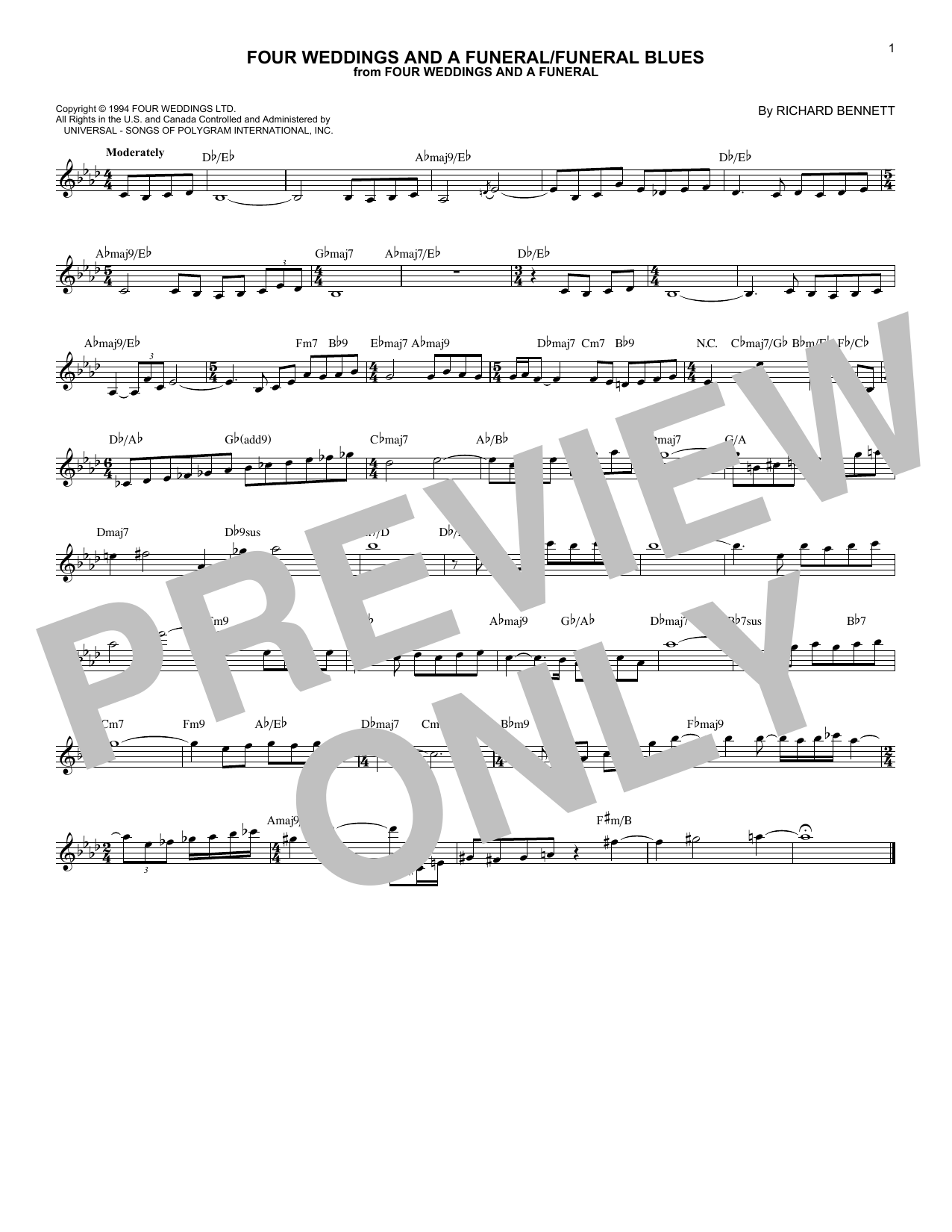 Richard Rodney Bennett Four Weddings And A Funeral Funeral Blues Sheet Music Download Pdf Score 173165