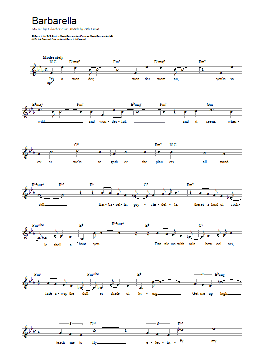 Fox And Crewe Barbarella Sheet Music Notes & Chords for Melody Line, Lyrics & Chords - Download or Print PDF