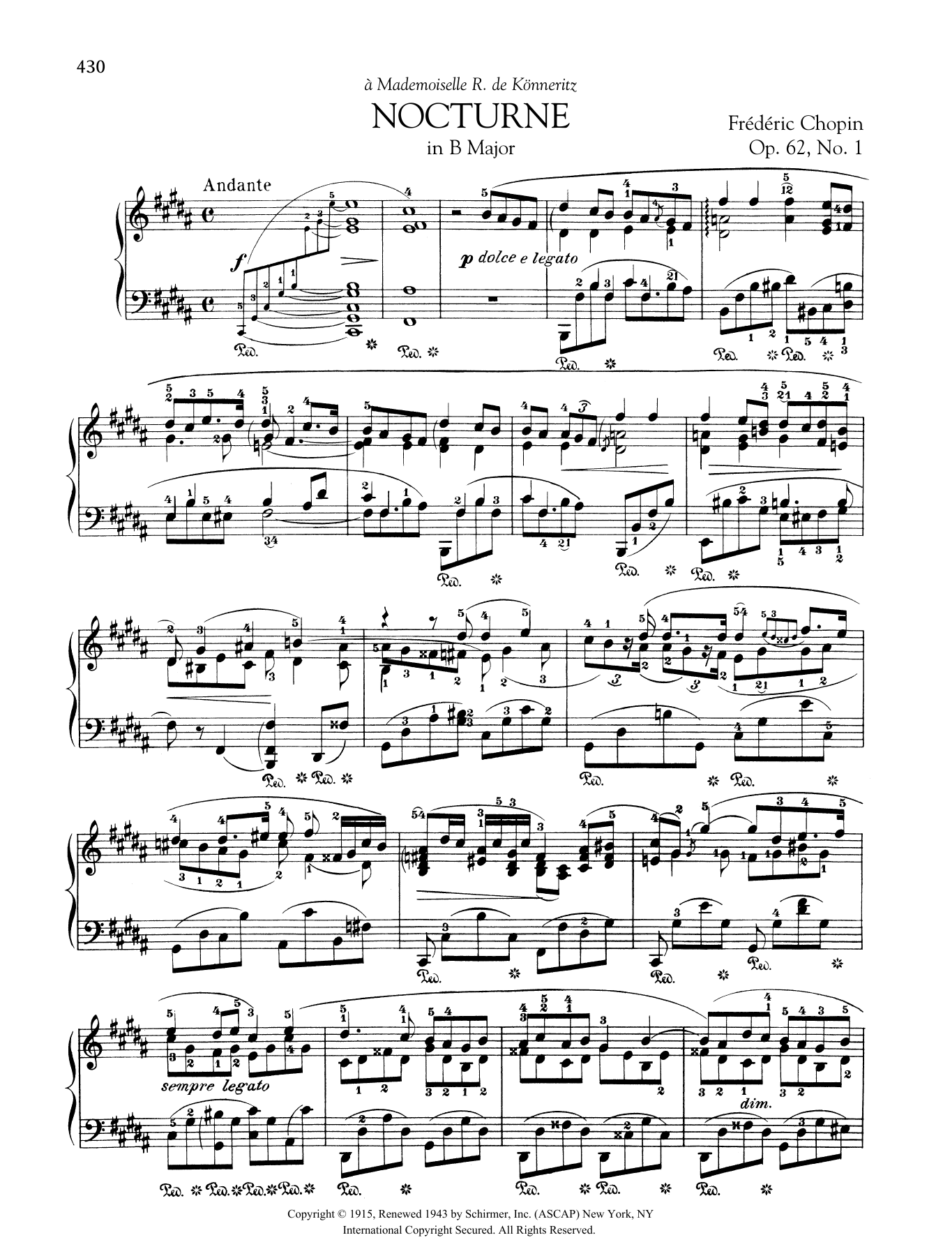 Nocturne in B Major, Op. 62, No. 1 sheet music