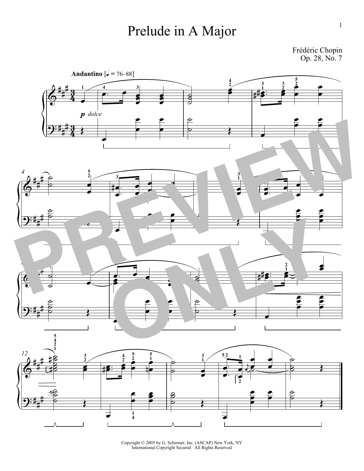 Prelude In A Major, Op. 28, No. 7 sheet music