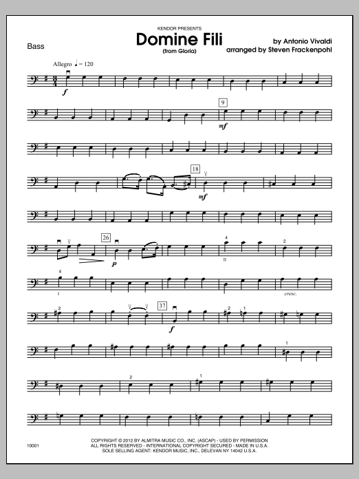 Domine Fili (from Gloria) - Bass sheet music
