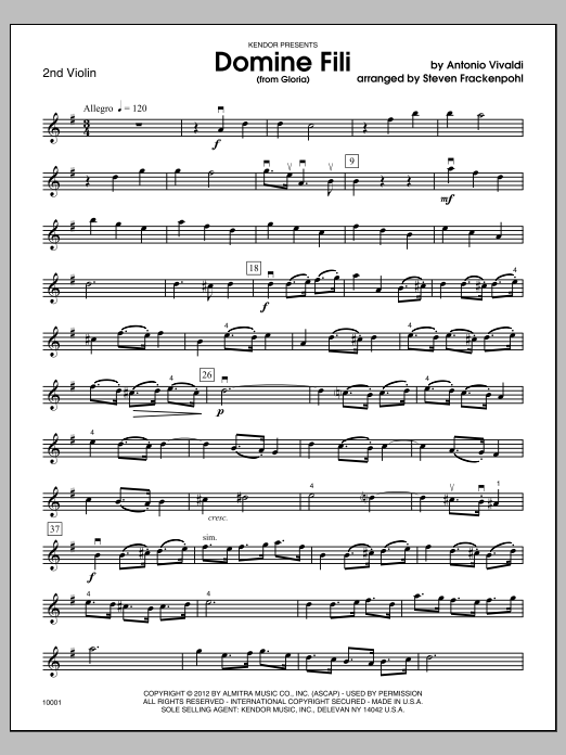 Domine Fili (from Gloria) - Violin 2 sheet music