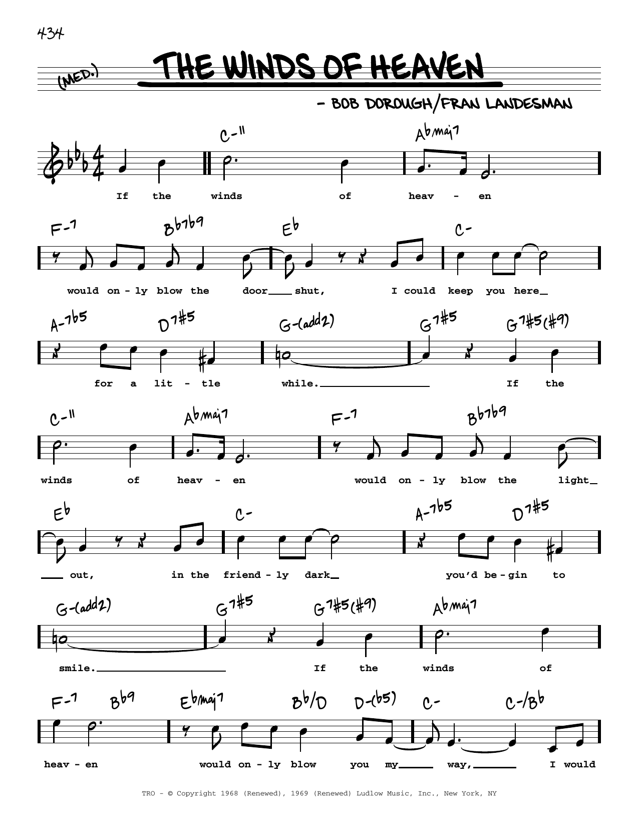 Fran Landesman and Bob Dorough The Winds Of Heaven (High Voice) Sheet Music Notes & Chords for Real Book – Melody, Lyrics & Chords - Download or Print PDF