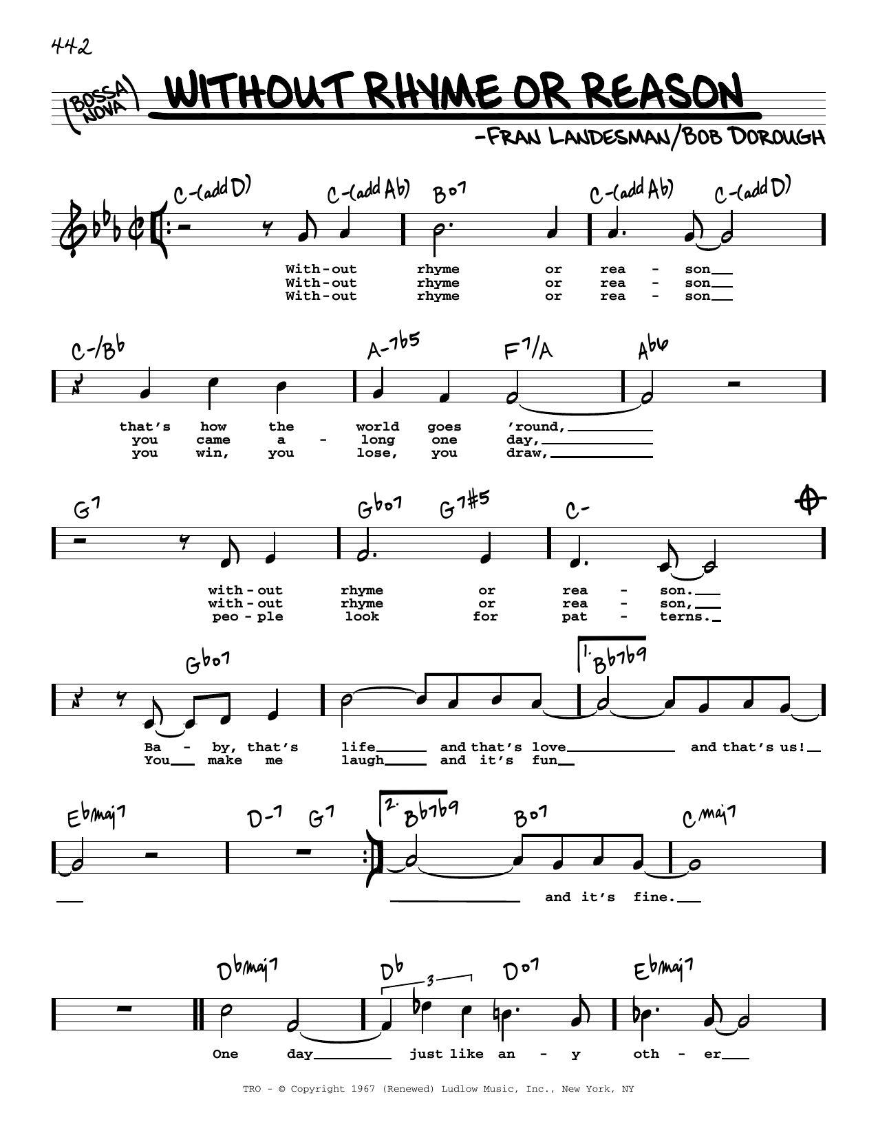 Fran Landesman and Bob Dorough Without Rhyme Or Reason (High Voice) Sheet Music Notes & Chords for Real Book – Melody, Lyrics & Chords - Download or Print PDF