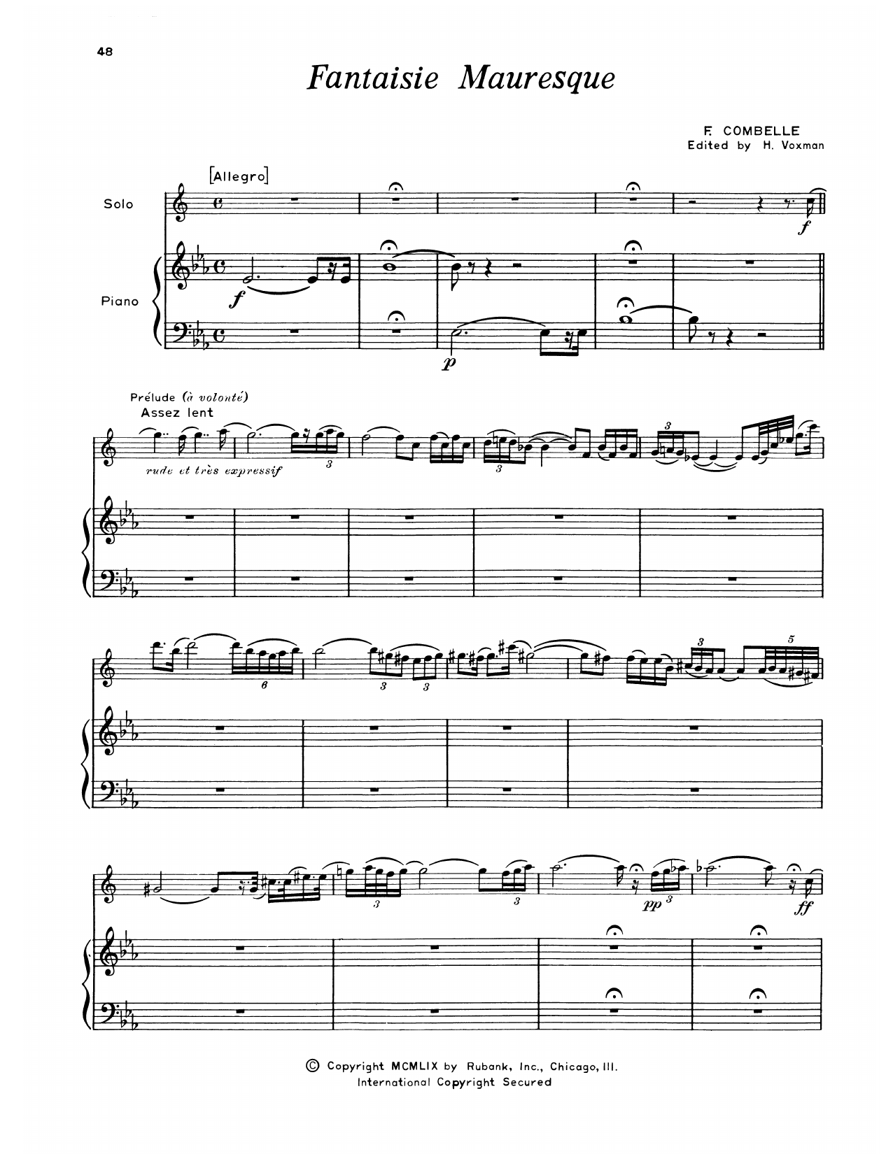 Franc̜ois Combelle Fantaisie Mauresque Sheet Music Notes & Chords for Alto Sax and Piano - Download or Print PDF