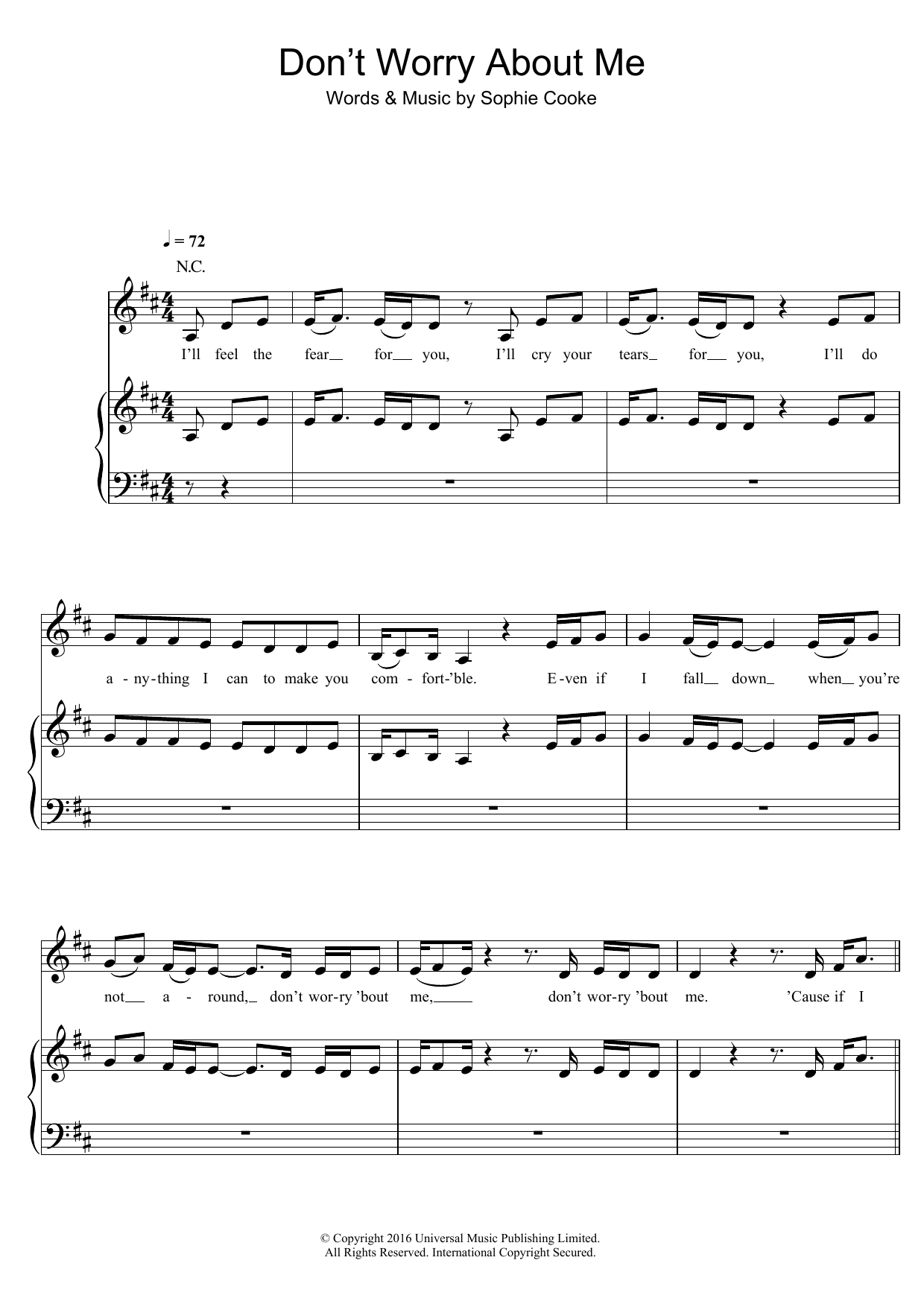 Frances Don't Worry About Me Sheet Music Notes & Chords for Piano, Vocal & Guitar (Right-Hand Melody) - Download or Print PDF