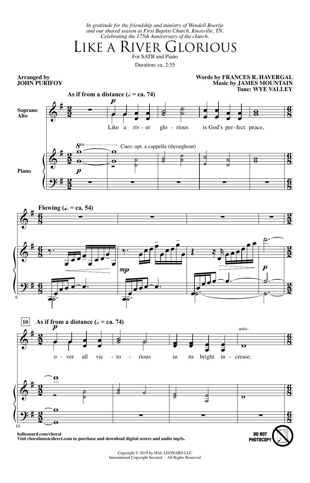 Frances R. Havergal Like A River Glorious (arr. John Purifoy) Sheet Music Notes & Chords for SATB Choir - Download or Print PDF
