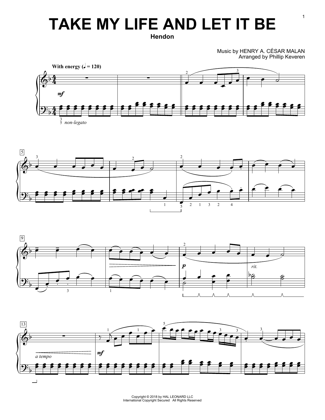 Frances R. Havergal Take My Life And Let It Be [Classical version] (arr. Phillip Keveren) Sheet Music Notes & Chords for Piano - Download or Print PDF
