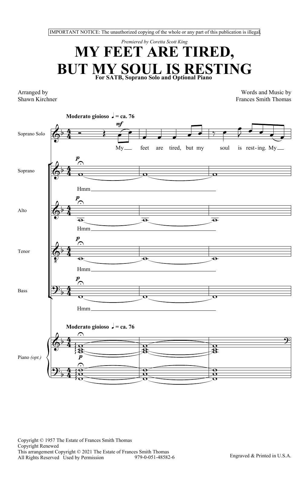 Frances Smith Thomas My Feet Are Tired, But My Soul Is Resting (arr. Shawn Kirchner) Sheet Music Notes & Chords for SATB Choir - Download or Print PDF