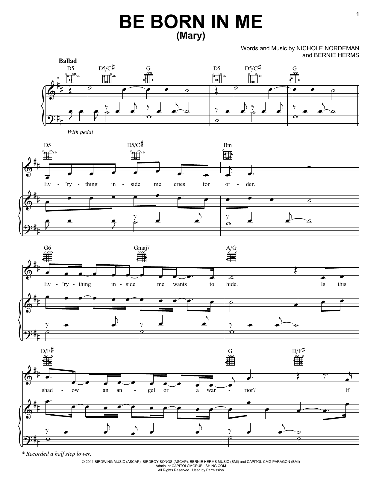 Francesca Battistelli Be Born In Me (Mary) Sheet Music Notes & Chords for Piano, Vocal & Guitar (Right-Hand Melody) - Download or Print PDF