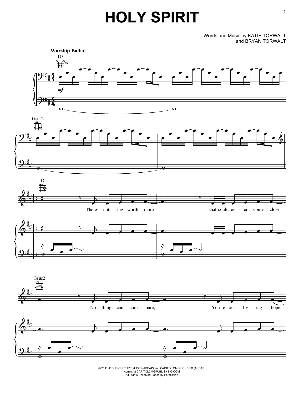 Bryan & Katie Torwalt Holy Spirit Sheet Music Notes & Chords for Lyrics & Chords - Download or Print PDF