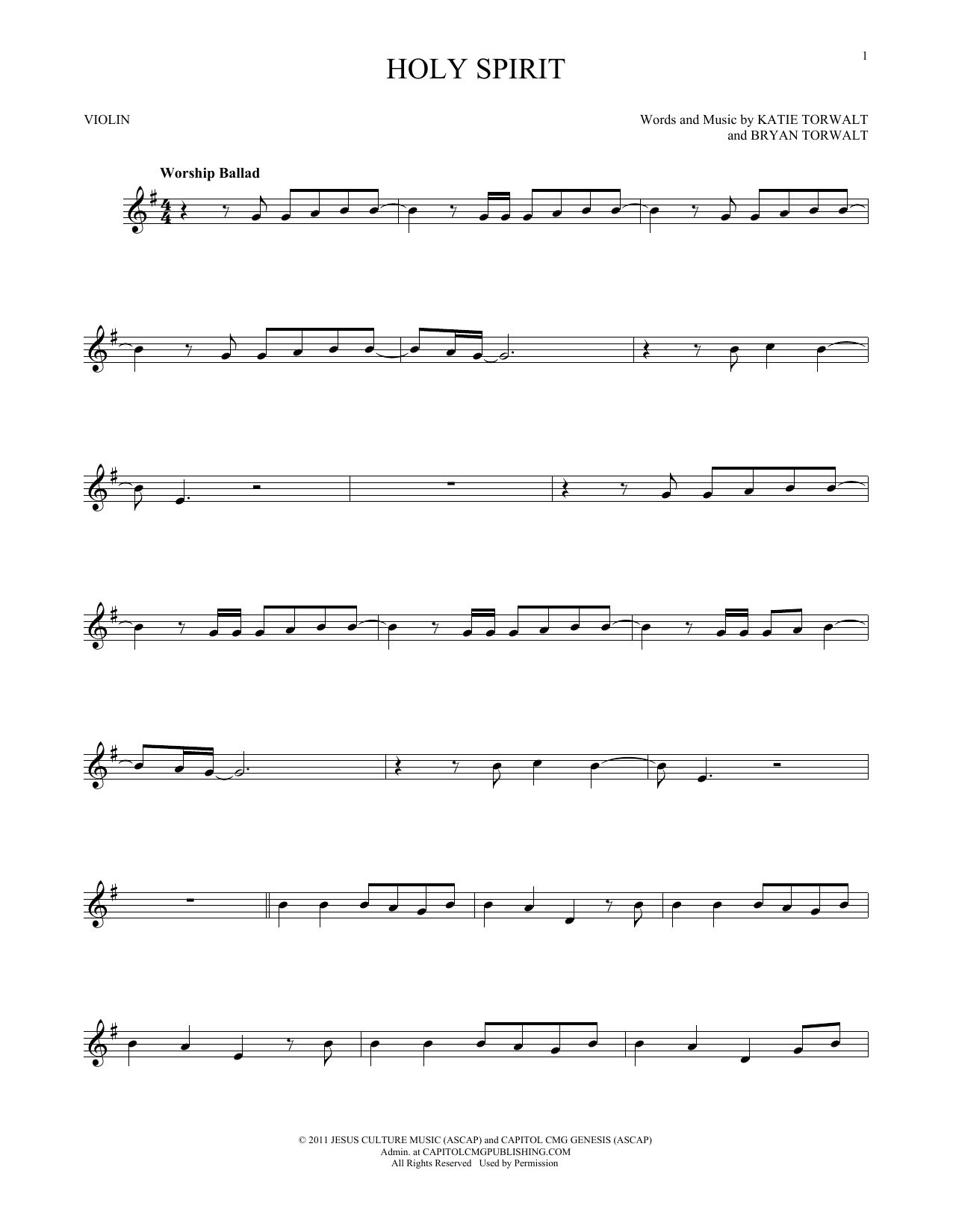 Francesca Battistelli Holy Spirit Sheet Music Notes & Chords for Violin Solo - Download or Print PDF