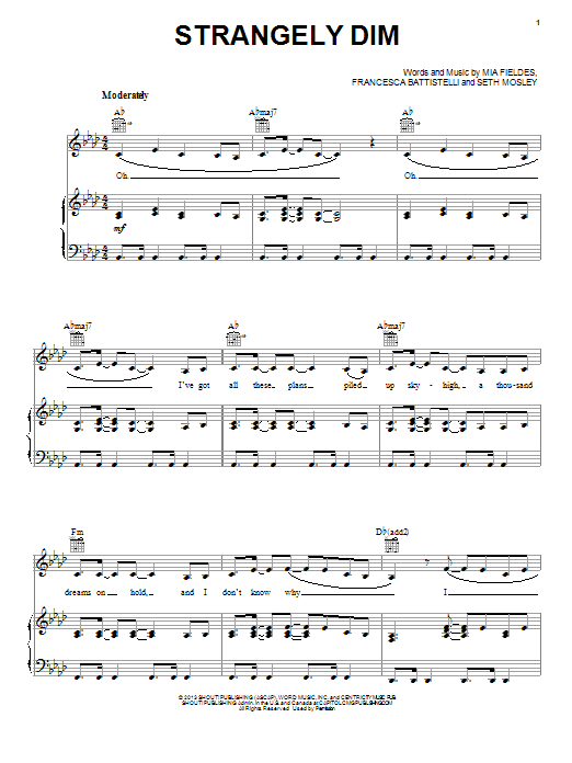 Francesca Battistelli Strangely Dim Sheet Music Notes & Chords for Piano, Vocal & Guitar (Right-Hand Melody) - Download or Print PDF
