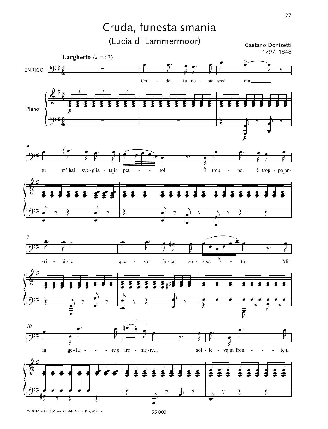 Francesca Licciarda Cruda, funesta smania Sheet Music Notes & Chords for Piano & Vocal - Download or Print PDF