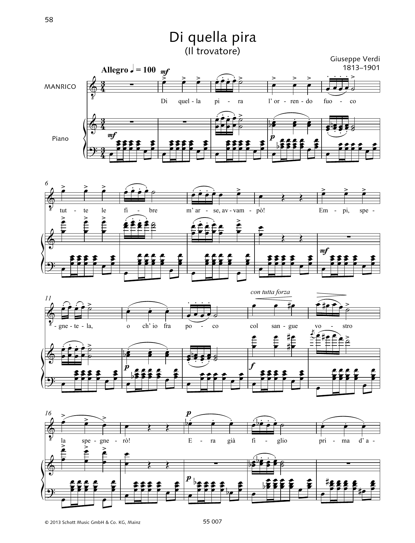 Francesca Licciarda Di Quella Pira Sheet Music Notes & Chords for Piano & Vocal - Download or Print PDF